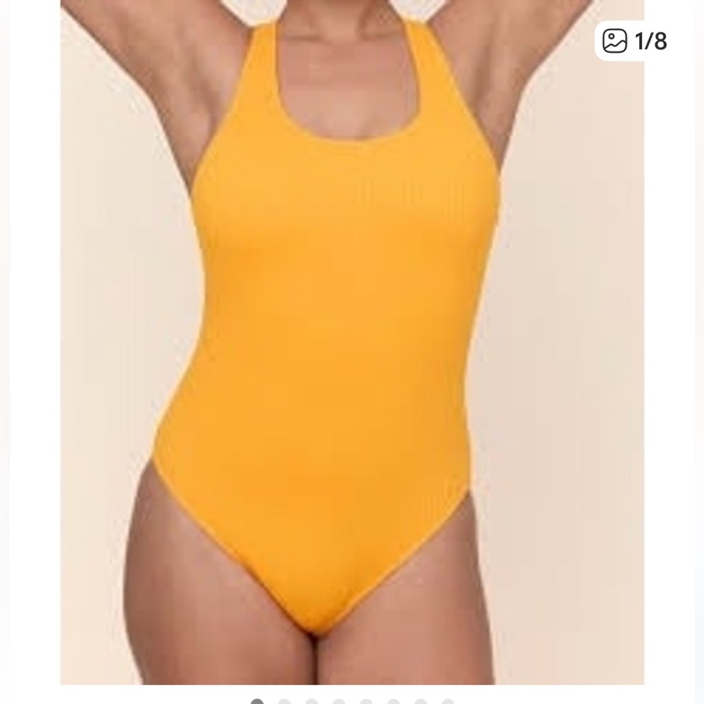 Andie Tulum Tangerine Ribbed Crossback One-Piece Swimsuit